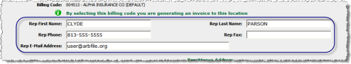 Representative Contact Information Fields